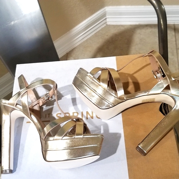 Gold Shiny Metallic High Platform High Heels Miami 7.5 - Picture 2 of 16